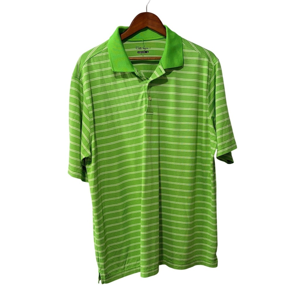 Walter Hagen Mens XL Hydro-Dri Golf Polo Shirt Lime Green Striped Short Sleeve